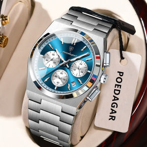 POEDAGAR Fashion Man Watches Chronograph Date Stainless Steel Casual Men Wristwatch Waterproof Luminous Mens Quartz Watch Reloj