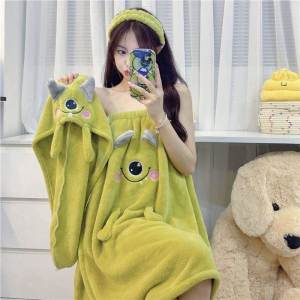Defasilk | Womens Wearable Bathrobe Set with Absorbent Quick-Dry Towel and Hair Cap
