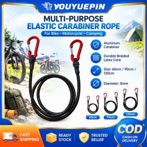 YOUYUEPIN Elastic Tensioning Belt With Carabiner Hook 8mm Thick Bungee Rope Shock Cord For Tent Kayak Cycling Truck Shelf Fixing Black
