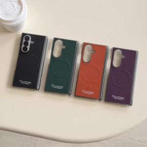 Retro Leather Phone Case for Samsung Galaxy Z Fold 6 5 Fold7 Fold6 Magnetic Wireless Charging Shockproof Hinge Protection Cover