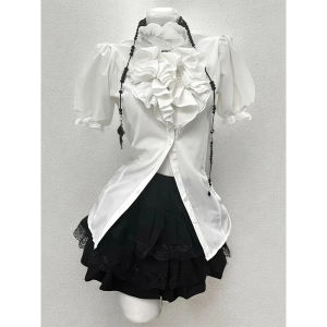 2025 Summer New Retro Bubble Sleeve Shirt + Cake Short Skirt + Vest Womens Three-piece Set College Style Fashion Ensemble