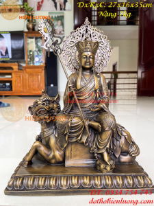 Tượng địa tạng bồ tát cưỡi đề thính bằng đồng hun cao 35cm DxRxC 27x16x35cm nặng 7kg