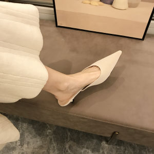 Elegant Pointed Toe High Heel Mules Womens Outdoor Wear Vintage Slip-On Half Slippers Breathable Hollow out Roman Style