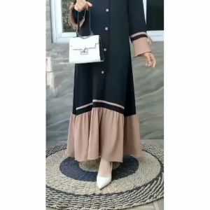 KV.GROSIR Gamis Dress AZWA Crinkle Airflow Kancing Lengan Pita Terbaru dan Termurah | Dress Remaja Wanita Basic Simpel Polos