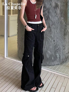 Black High Waist Wide Leg Workwear Pants Womens Spring Summer 2025 New Style Multi-Pocket American High Street Fashion