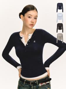 เสื้อยืดคอกว้างทรงสลิมฟิต Ariseism สำหรับผู้หญิง แขนยาว ถัก แฟชั่นฤดูใบไม้ร่วง เสื้อชั้นใน เสื้อเชิ้ต ทรงหลวม แขนยาว คอกลม