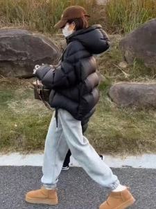 Black Short Puffer Jacket Womens Style Bread Coat Outerwear Trendy Korean Version High-End Feeling plus Size Cotton Coat