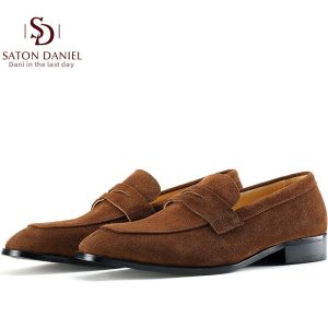 Spring Summer New Lazy Person Loafers Real Leather Casual Trendy Suede Mens Shoes Breathable Slip-On round Toe Rubber Outsole