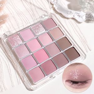 อายแชโดว์พาเลท 16 สี - กลิตเตอร์ เนื้อแมตต์ และชิมเมอร์ในโทนสีฤดูใบไม้ร่วงและฤดูหนาวที่อ่อนโยนของสีน้ําเงิน สีน้ําตาล ปะการัง และสีชมพู