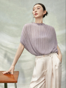 SUSHE | French Retro Vertical Stripe Wooden Ear Lace Lyocell Knit Top Summer