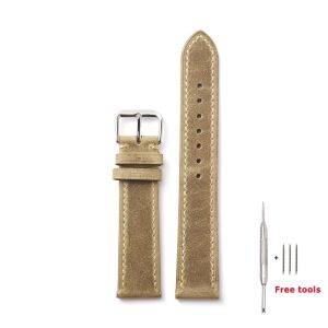 Aotelayer Ultrathin Retro Genuine Leather Strap Oil Wax Discoloration Cowhide Leather Watchband 18 19 20 21 22mm Width High Quality Business Watch Band