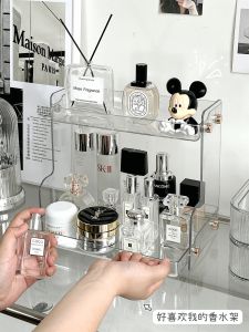 Double Layer Desktop Cosmetic Storage Box Lipstick Organizer Perfume Rack Makeup Organizer Scandinavian Style Plastic Shelf