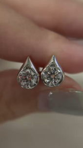 TDG 10K White Gold Lab-Grown Diamond Teardrop Bezel Stud Earrings