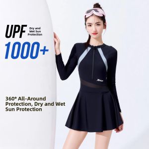 XTEP | Conservative Slimming Tummy Covering One-Piece Swim Dress for Hot Springs Vacation