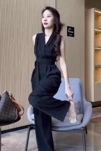 High-end Fashionable High Waist Elegantly Lady Tie Design Wide Leg Jumpsuit