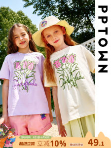 Girls Summer Fashionable Short Sleeve T-Shirt Childrens Printed Top Half Sleeve Base Shirt Cotton Polyester Blend Casual Wear