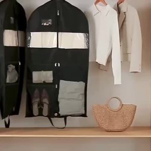 Foldable Black Suit Garment Cover with Handles Dust-Proof Protector Ideal for Travel & Business Trip Clothes Storage
