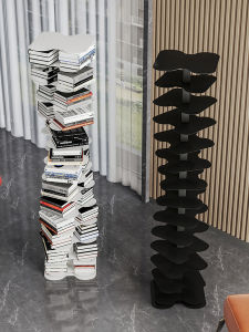 Modern Rotating Bookshelf Small Space Corner Design Carbon Steel Floor Standing Living Room Storage No Drilling Required