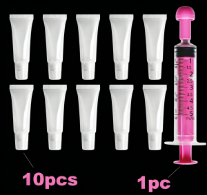 Portable 10 Empty 8ml Lip Balm Tubes for Filling Cosmetic Containers for Lip Color Comes with 5ml Pink Dispensing Tool