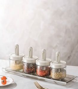 Premium Airtight Glass Seasoning Bottle Retractable Spoon Leakproof Salt Pepper Sugar Spice Chili Sauce Paprika Powder Condiments Sealed Jar Pot Kitchen Cooking Durable Transparent Aesthetic Food Grade Minimalist