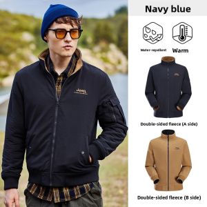 Jeep | Jeep Fleece Lined Outdoor Mens Jacket Breathable Windproof Warm Workwear Jacket Two-Way Wear Cotton Polyester Long Sleeve Coat
