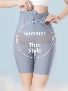miiow | High-Waist Abdomen-Shaping Pants Thin Summer Zipper Powerful Postpartum Shaping Base Layer Pants Nylon Spandex Blend Solid Color
