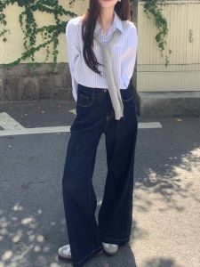 เสื้อเชิ้ตแขนยาวลายทางสไตล์เกาหลีสำหรับผู้หญิง ชุดสองชิ้น เสื้อคลุมถัก เส้นใยโพลีเอสเตอร์ ฤดูใบไม้ผลิและฤดูใบไม้ร่วง