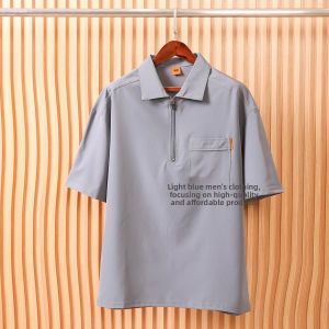 Quick Dry Breathable Mens Loose Fit Polo Shirt Short Sleeve Turn-down Collar Fashionable Urban Style Summer Season Casual Wear