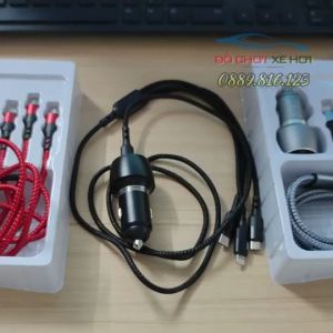 Tẩu sạc Pugan dây sạc 3 đầu2 cổng USB 2.1 và 6.0A sạc nhanh điện thoại và thiết bị điện tử bộ 3 trong 1 cao cấp