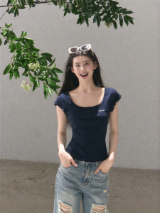 OAKMOO | Áo Thun Lycocell Len Mỏng Cổ U Thêu Slim Fit