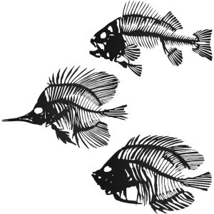 CIFbuy | 3Pcs Black Metal Fish & Fish Bone Wall Art Nautical Rustic Decor for Indoor Outdoor Ideal for Home Office Bedroom
