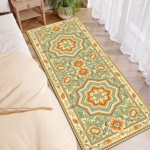 VIKAMA European-Style Vintage Floral Rectangular Rug Non-Slip Hallway Runner Bedroom Bedside Rug Home Decor