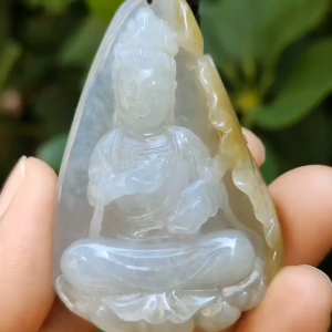 Crafted as Guanyin with Yellow Natural Type A Jadeite Jade Pendant Necklace certificate weighs 36.58 grams measurement 53.5 * 36.9 * 12 mm (pendant310)