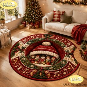 VIKAMA Christmas Circular Floor Mat Soft Living Room Sofa Coffee Table Carpet Washable Bedroom Bedside Cozy Festive Home Decor