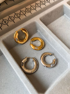 Golden Rotating Diamond Hoops Earrings Metal Simple Circle Studs Fashionable Elegant Geometry Design Handmade Earring Set