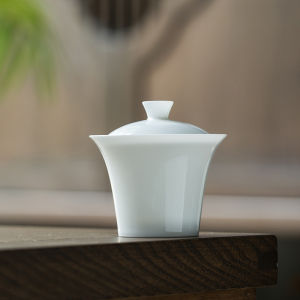 Runrui Jingdezhen Handmade Egg-Shell Porcelain Small Cover Teacup White Porcelain Horseshoe Cover Bowl Single Anti-Scald Ceramic Tea Bowl