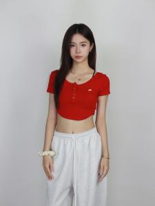 Original Street Dance Style Short round Neck Slim Fit Red Crop Top for Women Breathable Quick Dry Comfortable Cotton T-Shirt