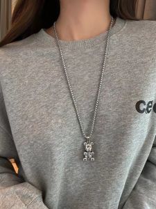 Trendy Animal Style Violent Bear Sweater Chain Necklace Titanium Steel Snake Bone Chain Alloy Pendant Fresh out Couple Jewelry