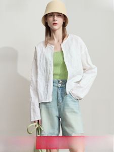 AMII Casual Summer Sun Protection Shirt Womens Loose Fit Comfortable Lazy Style Outerwear round Neck Long Sleeve Coat