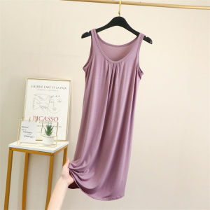 Modal Baggy Tank Dress Womens Summer Plus Size Plus Size Ladies Slim Looking A- line Dress Thin Nightdress Outerwear Bottoming Dress