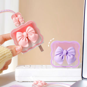 🔥COD🔥Transparent 3D bow-knot Charger Cover Silicone Cable Accessory Charger Protector USB Cable Protector Cord Protection Cover Data Charger Line Protective Sleeve Charging Adapter Cable Organizer Bites Wrap Anti-Bite Line Cord Coverfor IPhone 12/13/14