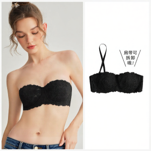 Miss Curiosity | Non-slip Thin Lace Half Cup Strapless Bra Set Minimizer