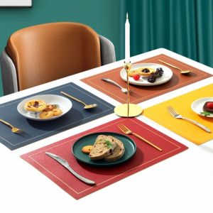 Nordic Style Double Color Square Leather Dining Mat Waterproof Table Mat Plate Mat Cup Mat Luxury Dining Pad Retro Style