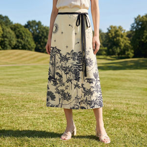 Jungle Art Print Tie Decorated Slit Half-Skirt
