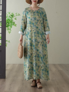 LC2309 Premium Oversized Floral Dress Tipis Motif Bunga Fashion Retro Terbaru