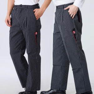 [On Sale]Chef Cook Uniform Pants for Men Black Chef Pants for Men Stripe Baggy Cook Chef Pants For Men Checkered Cotton Chef Trouser Pants Waiter Uniform Pants for Men Uniforms Pants Straight Loose Elastic Breathable Pants M-2XL