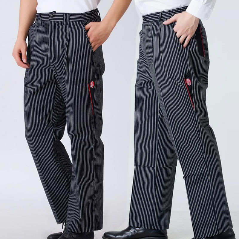 [On Sale]Chef Cook Uniform Pants for Men Black Chef Pants for Men Stripe Baggy Cook Chef Pants For Men Checkered Cotton Chef Trouser Pants Waiter Uniform Pants for Men Uniforms Pants Straight Loose Elastic Breathable Pants M-2XL