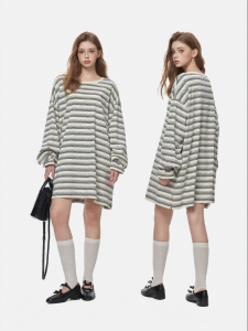 Turn Signal | Stripe Long Sleeve T-Shirt Dress Medium-Long