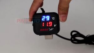 KOSO 3 IN 1 Motorcycle Voltmeter Thermometer With Quick Charging USB Port Waterproof Dual Display