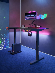 DC [ Pre-Order] RGB Carbon Fiber Gaming Desk Height Adjustable Electric Standing Desk with LED Lights for Gamers & Home Office